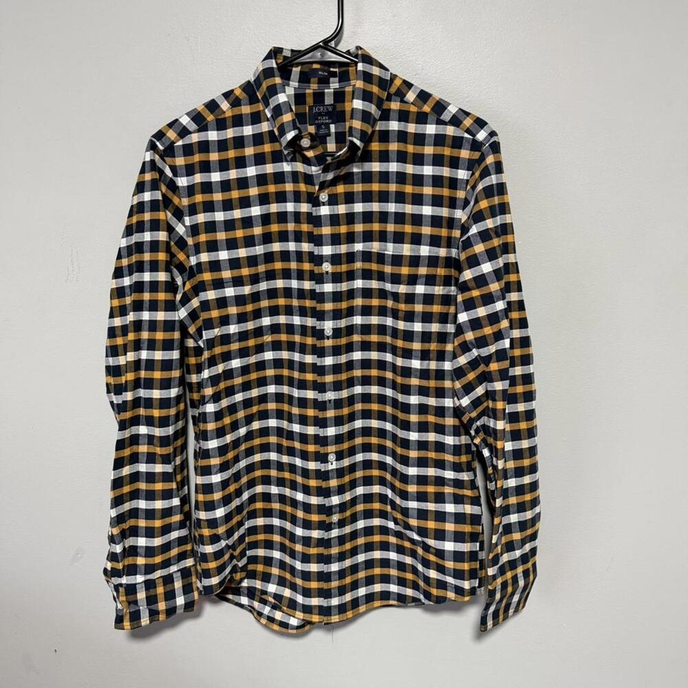 J.Crew navy & yellow plaid slim fit button down shirt Size S #preppy #menswear